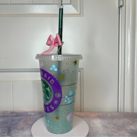 Mermaid Vibes Custom Reusable Starbucks 24oz Cold Cup Coated in Epoxy Resin - Picture 8 of 10